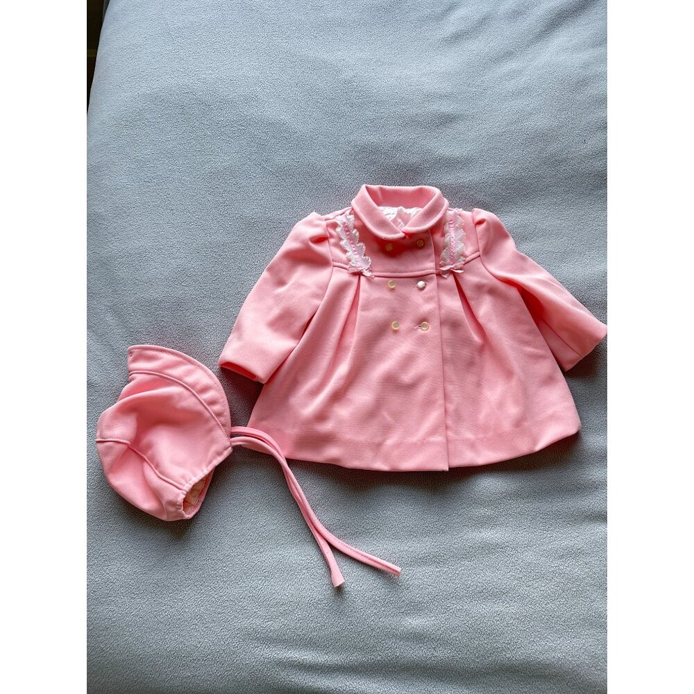 Vintage Baby Coat Bonnet Shoes Set Baby Girls 12 Mo FW Fischer Pink